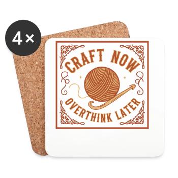 Travail créatif maintenant : trop réfléchir à la laine au crochet drôle plus tard - Dessous de verre (lot de 4) - blanc - Devant