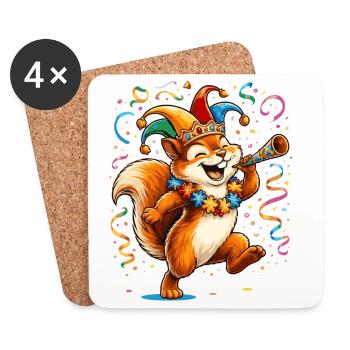 Karneval Eichhörnchen – Buntes Faschingsmotiv - Untersetzer (4er-Set) - Weiß - Vorne