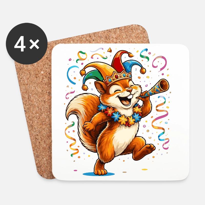 Karneval Eichhörnchen – Buntes Faschingsmotiv - Untersetzer (4er-Set) - Weiß