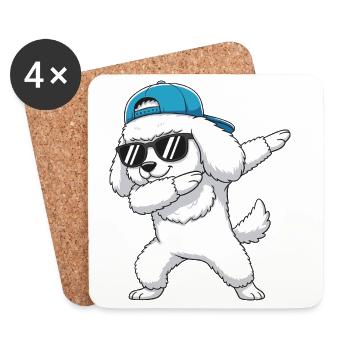 Cool Dabbing Pudel Sonnenbrille Cartoon-Kunst - Untersetzer (4er-Set) - Weiß - Vorne