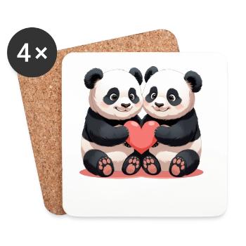 Câlin du duo de cœurs de panda - Dessous de verre (lot de 4) - blanc - Devant