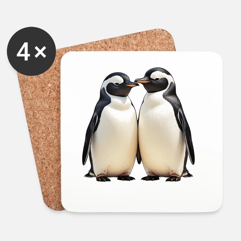 Kuschelpinguin-Duo im Blick - Untersetzer (4er-Set) - Weiß
