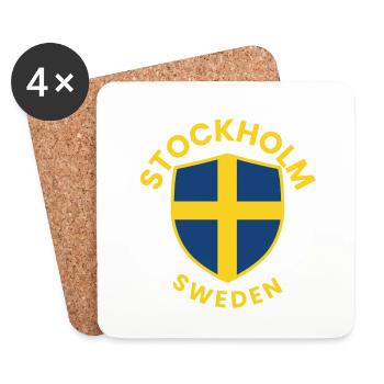 Emblème du bouclier de Stockholm Suède - Dessous de verre (lot de 4) - blanc - Devant