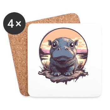 Sonnenuntergang Hippo Illustration - Untersetzer (4er-Set) - Weiß - Vorne