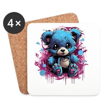 Blue Cuddly Bear Graffiti Pop - Coasters (set of 4) - white - Front