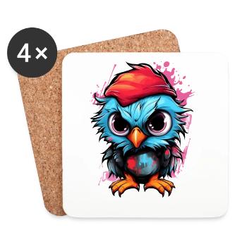 Colorful Owl Pop with Red Hat - Coasters (set of 4) - white - Front