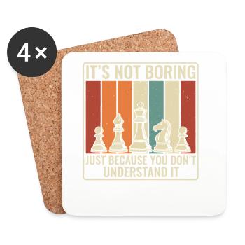 Chess is not boring – Retro Strategy Desi - Coasters (set of 4) - white - Front