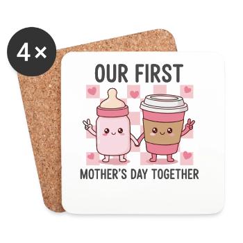 Unser erster Muttertag – Kawaii Baby & Kaffee - Untersetzer (4er-Set) - Weiß - Vorne