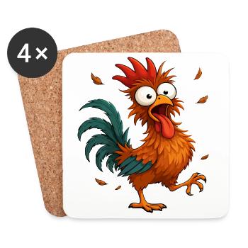 Crazy Chicken Cartoon Funny Animal Design - Coasters (set of 4) - white - Front