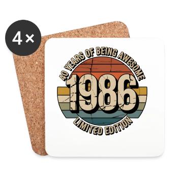 T-shirt vintage pour les 40 ans – Cadeau rétro 1986 - Dessous de verre (lot de 4) - blanc - Devant