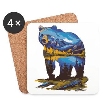 Wander Bear Mountains Lake Retro Nature Design - Coasters (set of 4) - white - Front
