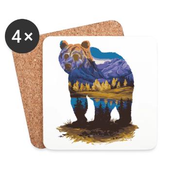 Wander Bear Mountains Lake Retro Nature Design - Coasters (set of 4) - white - Front