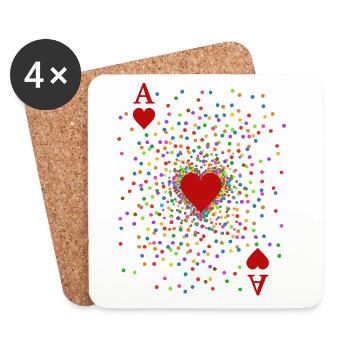 Heart Ace Confetti Costume | Carnival disguise - Coasters (set of 4) - white - Front
