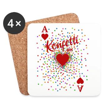 Heart Ace Confetti Costume | Carnival disguise - Coasters (set of 4) - white - Front