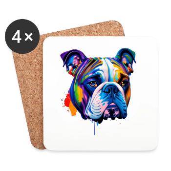 Farbenfrohes Pop-Art-Porträt des englischen Bulldoggenhunds - Untersetzer (4er-Set) - Weiß - Vorne