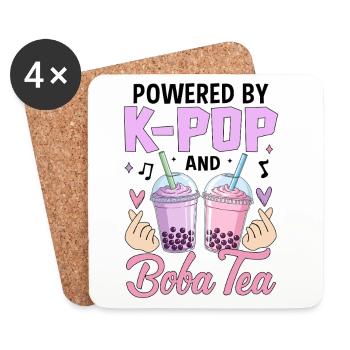 Powered By K Pop And Boba Tea - Coasters (set of 4) - white - Front