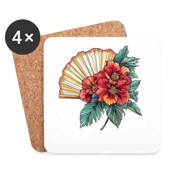 Hibiskus-Fächer im Oriental-Stil - Untersetzer (4er-Set) - Weiß - Vorne