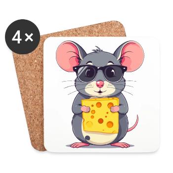 coole Käse Maus mit Sonnenbrille - Untersetzer (4er-Set) - Weiß - Vorne