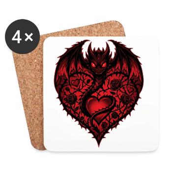 Cœur mignon amoureux romantique dragon rose amour - Dessous de verre (lot de 4) - blanc - Devant