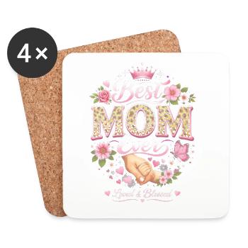 Best MOM Ever Leopard Flowers - Coasters (set of 4) - white - Front