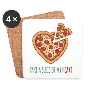 Take a Slice of my Heart – Pizza Herz Design - Untersetzer (4er-Set) - Weiß - Vorne