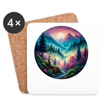 Paysage forestier coloré peint dans une lumière du soir - Dessous de verre (lot de 4) - blanc - Devant