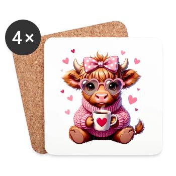 Süßes Liebes Kaffee Kälbchen Mit Herz - Untersetzer (4er-Set) - Weiß - Vorne