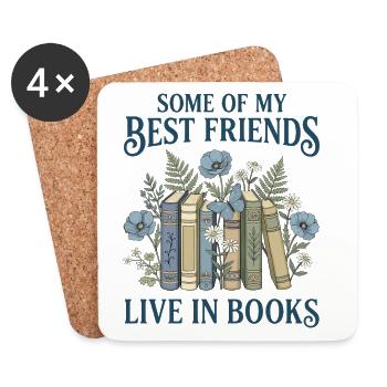 Buchliebhaber: Vintage: Botanische Freunde (Navy Text) - Untersetzer (4er-Set) - Weiß - Vorne
