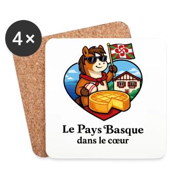 Pays Basque dans le Cœur Pottok Gâteau Basque - Dessous de verre (lot de 4) - blanc - Devant