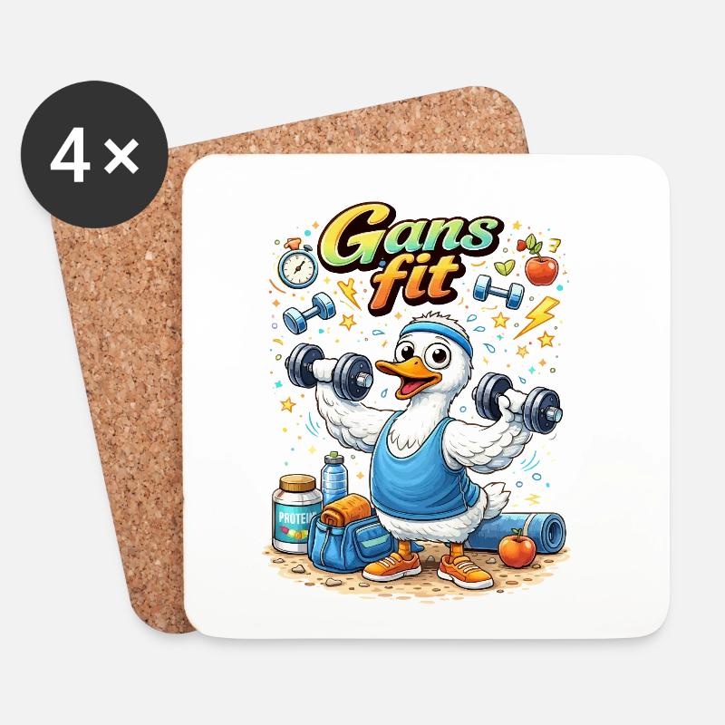 Gans Fit Kraftheld Cartoon - Untersetzer (4er-Set) - Weiß