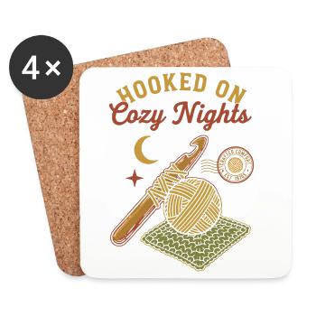 Hooked On Cozy Nights Crochet Lover Funny - Coasters (set of 4) - white - Front