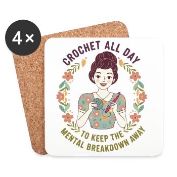 Crochet Lover Crochet All Day Mental Breakdown - Coasters (set of 4) - white - Front