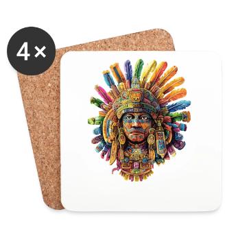 Farbenfrohe Aztekische Federmaske - Untersetzer (4er-Set) - Weiß - Vorne