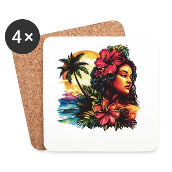 Plage d’Hibiscus des Femmes des Tropiques - Dessous de verre (lot de 4) - blanc - Devant