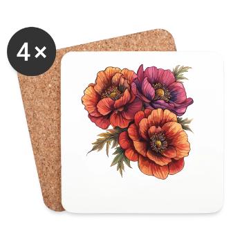 Summer Blossom Illustration in Orange - Coasters (set of 4) - white - Front