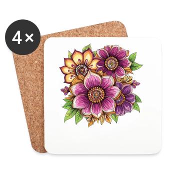 Leuchtende Blütenpracht Floral - Untersetzer (4er-Set) - Weiß - Vorne