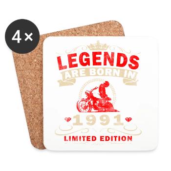 Cadeau du 35e anniversaire Motocycliste 1991 - Dessous de verre (lot de 4) - blanc - Devant