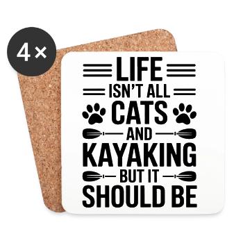 Cadeau drôle de kayak : Dicons de kayak Chats - Dessous de verre (lot de 4) - blanc - Devant