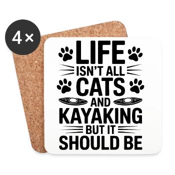 Cadeau drôle de kayak : Dicons de kayak Chats - Dessous de verre (lot de 4) - blanc - Devant