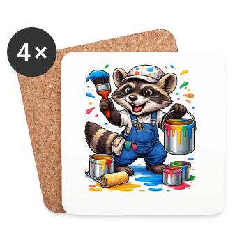 Raccoon Painter with Drops of Paint - Coasters (set of 4) - white - Front