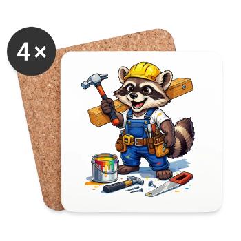 Look de raton laveur de construction dans un atelier - Dessous de verre (lot de 4) - blanc - Devant