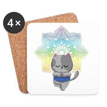 Yoga Katze Meditation Katzen Yoga - Untersetzer (4er-Set) - Weiß - Vorne