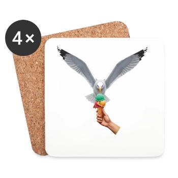 Lustige Möwe Stiehlt Eiscreme - Coasters (set of 4) - white - Front