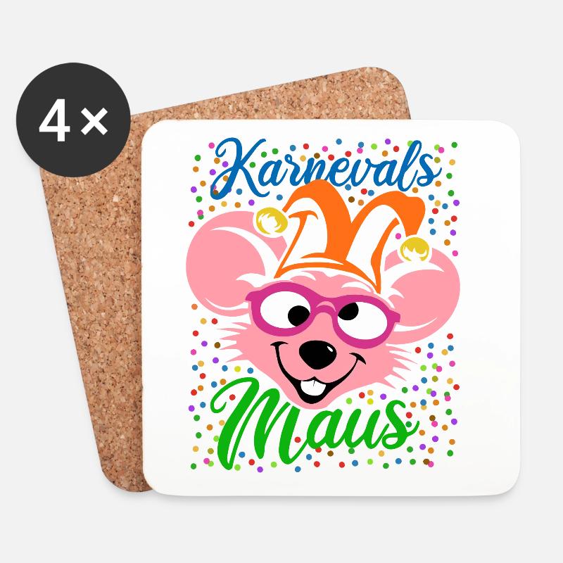 Karnevals Maus | Big Face Kostüm Verkleidung - Untersetzer (4er-Set) - Weiß