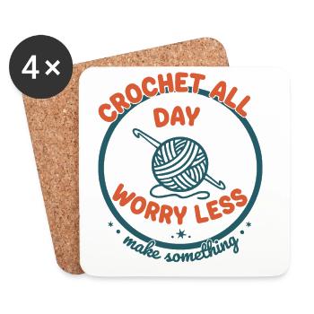 Crochet All Day Worry Less Funny Crochet Lover - Coasters (set of 4) - white - Front