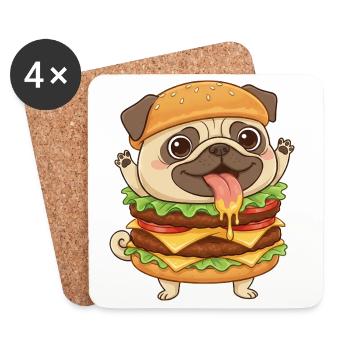 Mignon chien carlin Fast-food Cheeseburger - Dessous de verre (lot de 4) - blanc - Devant
