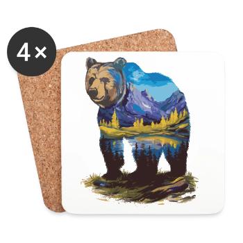 Wander Bear Mountains Lake Retro Nature Design - Coasters (set of 4) - white - Front