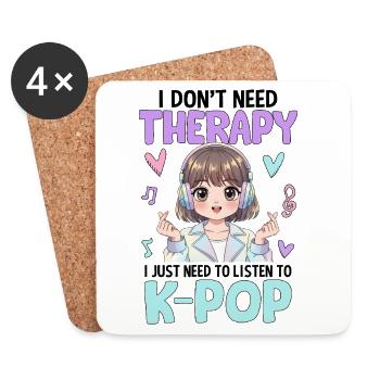 Je n’ai pas besoin de thérapie, j’ai juste besoin d’écouter la K-pop - Dessous de verre (lot de 4) - blanc - Devant