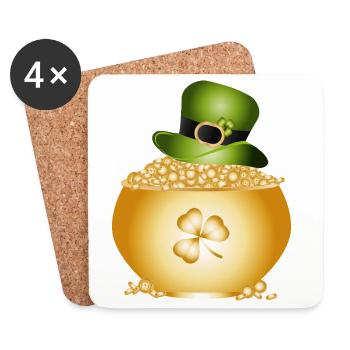 Pot doré avec trèfle et chapeau vert - Dessous de verre (lot de 4) - blanc - Devant