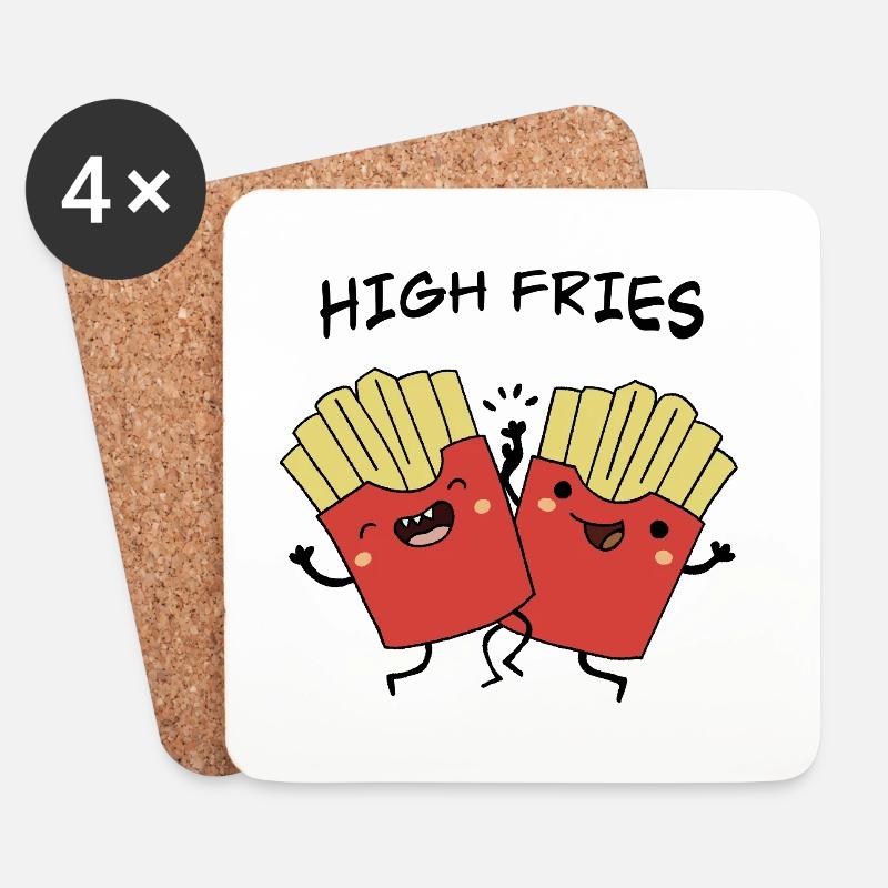Fröhliche Pommes Zwillinge - Untersetzer (4er-Set) - Weiß